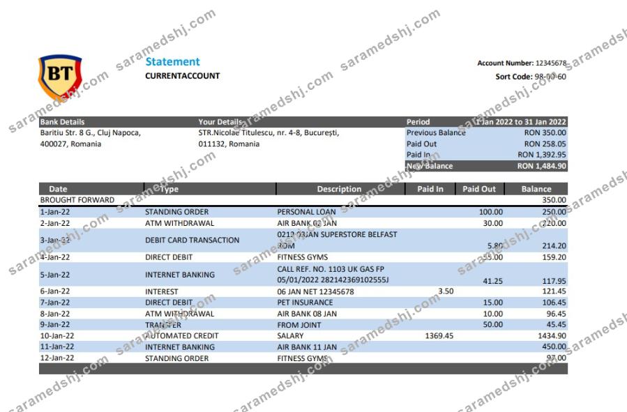 Romania Banca Transilvania excel pdf version 2